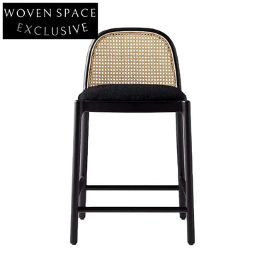 Modern Wooden Cane Rattan Bar Stool - Stylish Kitchen Counter Chair