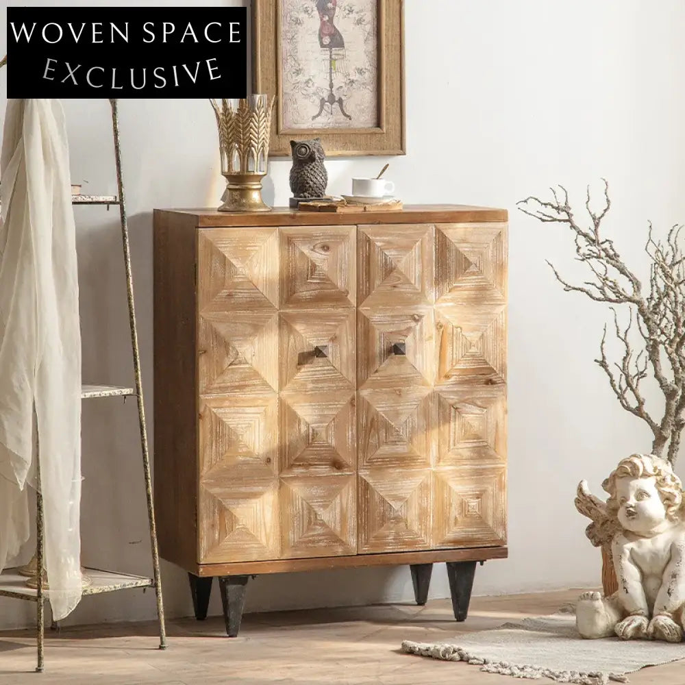 Elegant Wooden Diamond Design Sideboard Storage Cabinet for Living Room Entryway