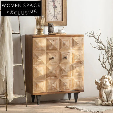 Elegant Wooden Diamond Design Sideboard Storage Cabinet for Living Room Entryway