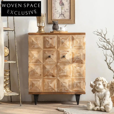 Elegant Wooden Diamond Design Sideboard Storage Cabinet for Living Room Entryway