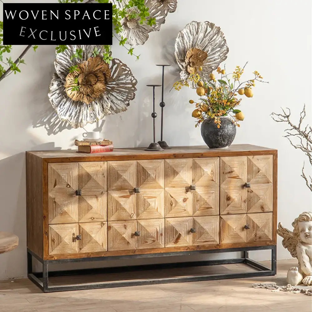 Elegant Wooden Diamond Design Sideboard Storage Cabinet for Living Room Entryway