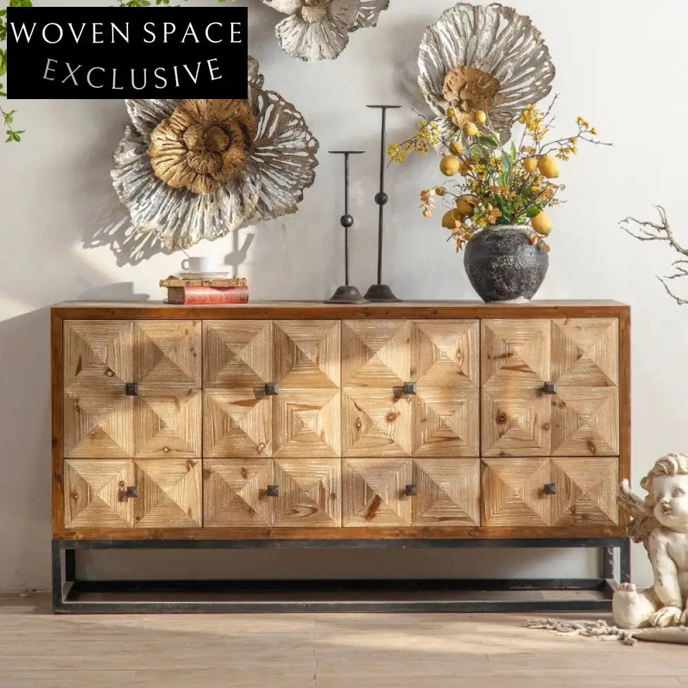 Elegant Wooden Diamond Design Sideboard Storage Cabinet for Living Room Entryway