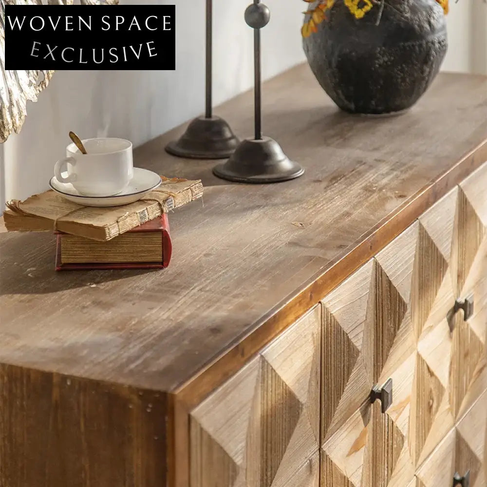 Elegant Wooden Diamond Design Sideboard Storage Cabinet for Living Room Entryway