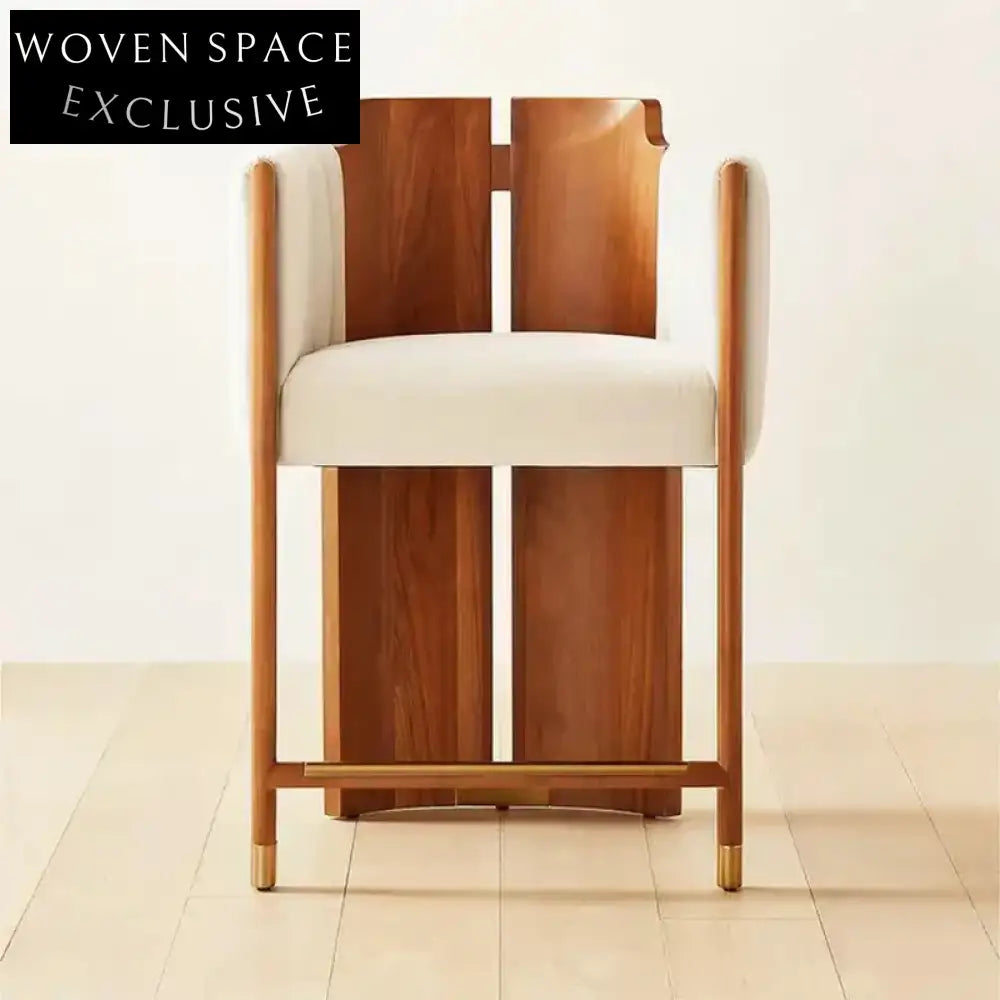Elegant Wooden Fabric Upholstered Counter Bar Stool, Light Luxury Dining Chair