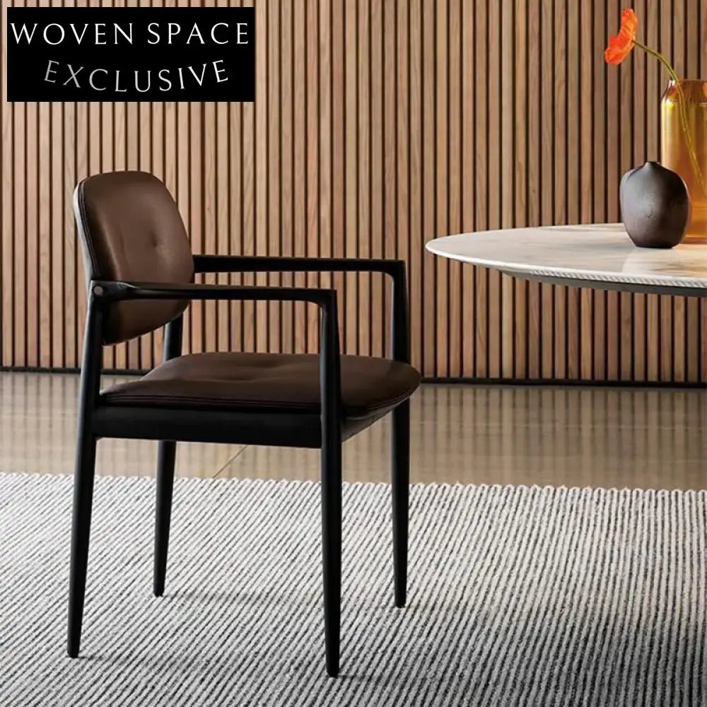 Elegant Wooden Leather Dining Armchair, Hotel Cafe Restaurant Seating