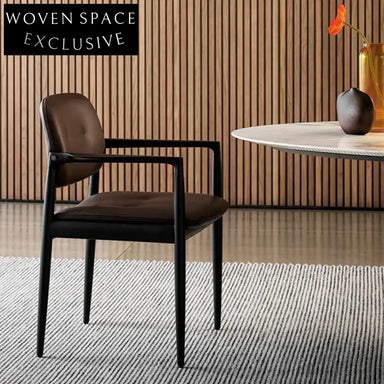 Elegant Wooden Leather Dining Armchair, Hotel Cafe Restaurant Seating