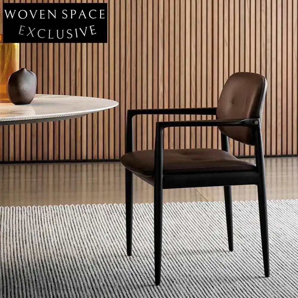Elegant Wooden Leather Dining Armchair, Hotel Cafe Restaurant Seating