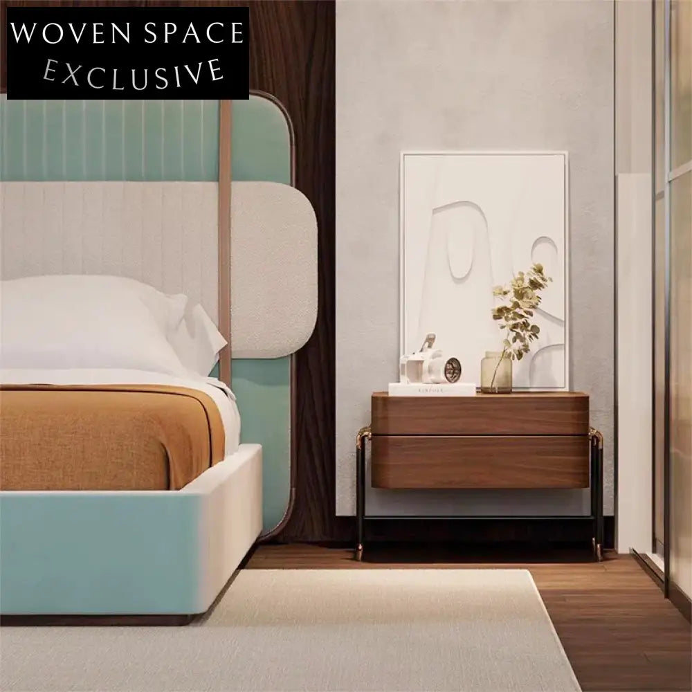 Elegant Wooden Nightstand, Two Drawers, Metal Legs, Modern Bedroom Furniture