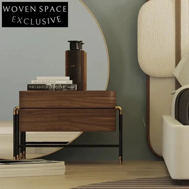 Elegant Wooden Nightstand, Two Drawers, Metal Legs, Modern Bedroom Furniture