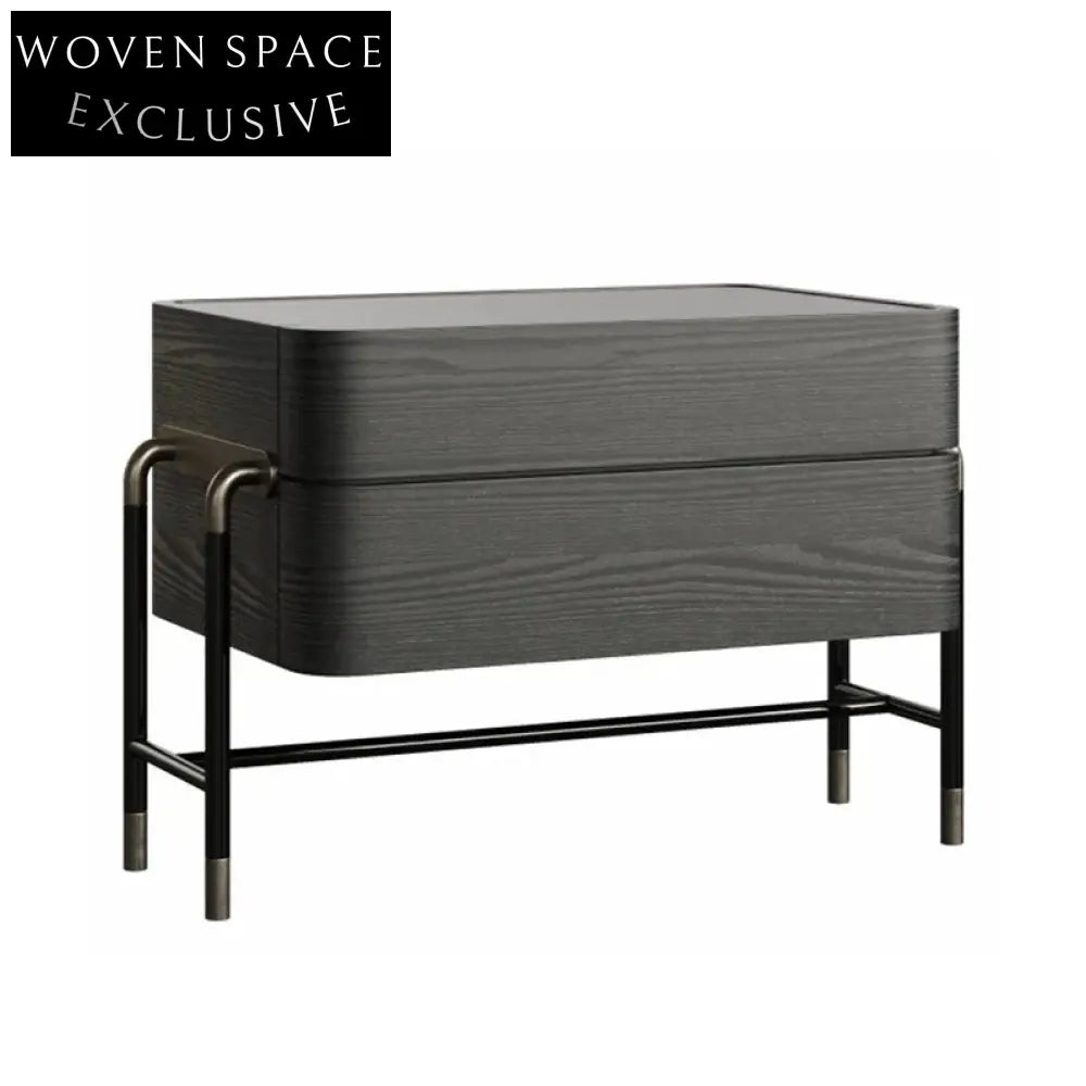 Elegant Wooden Nightstand, Two Drawers, Metal Legs, Modern Bedroom Furniture