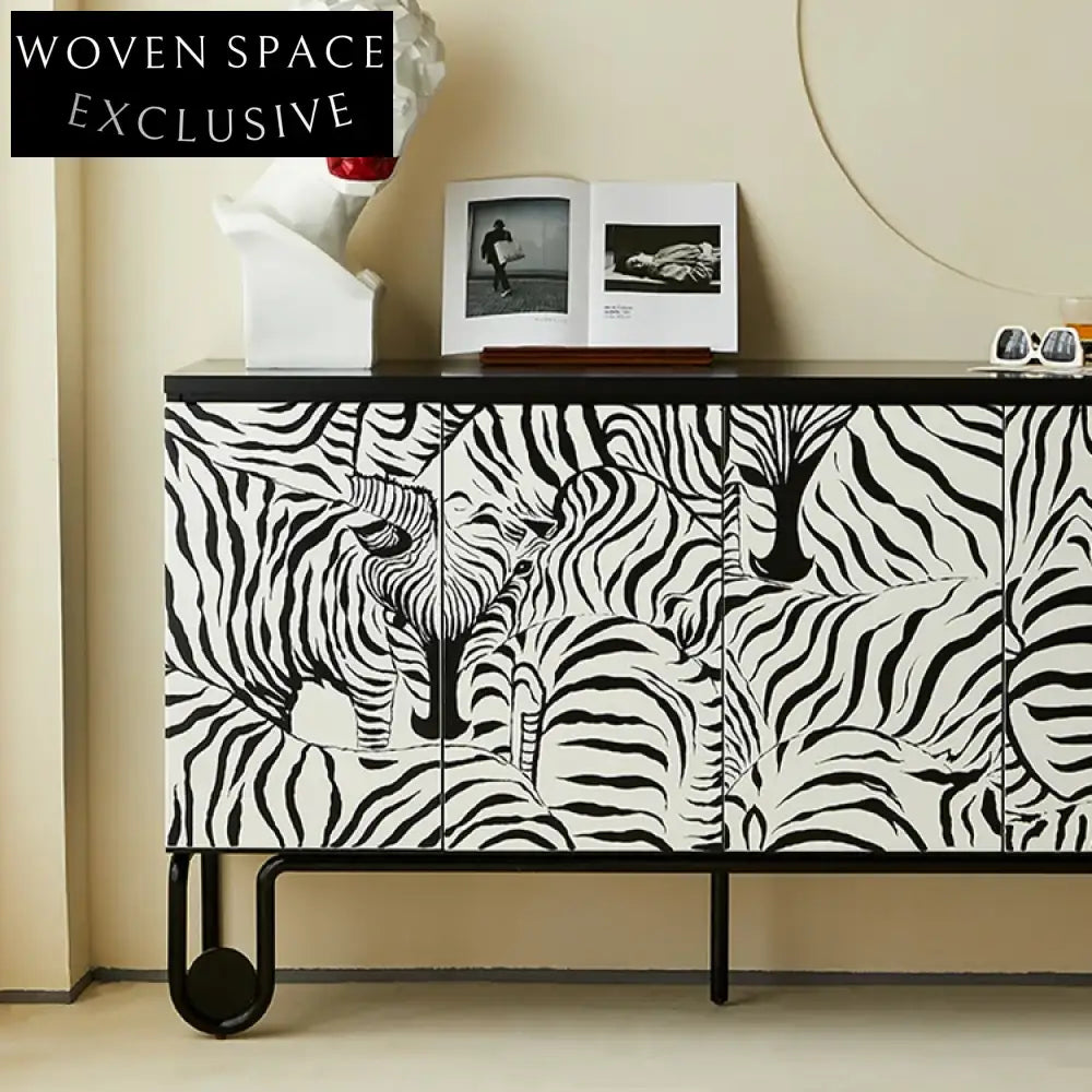 Elegant Zebra Stripe Solid Wood TV Media Console Cabinet