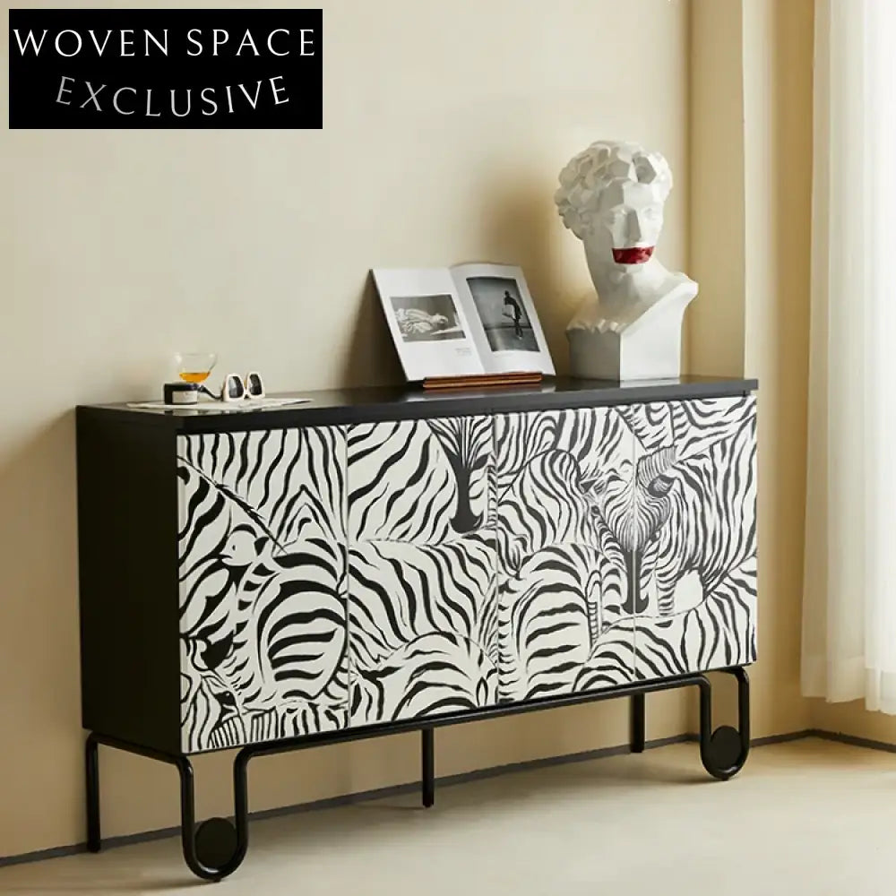 Elegant Zebra Stripe Solid Wood TV Media Console Cabinet