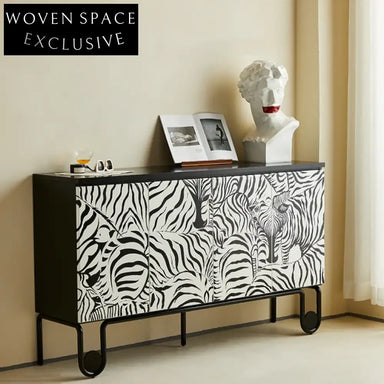 Elegant Zebra Stripe Solid Wood TV Media Console Cabinet