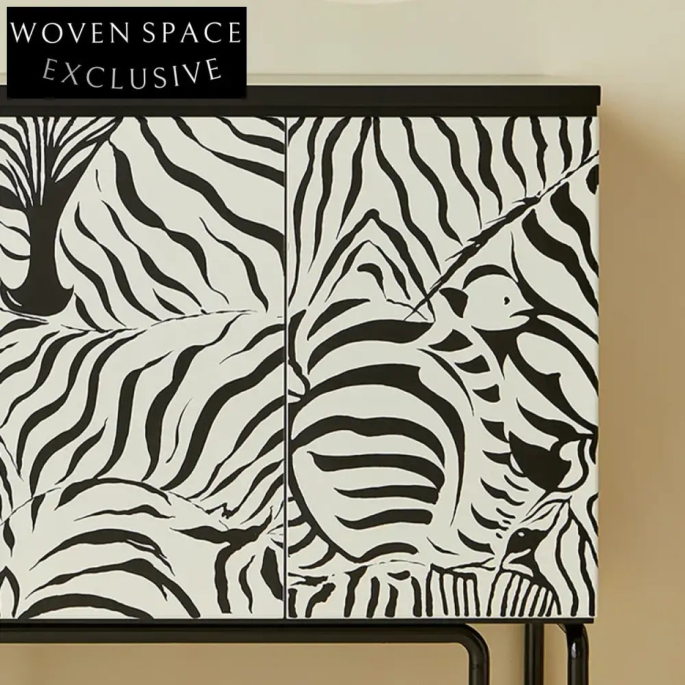 Elegant Zebra Stripe Solid Wood TV Media Console Cabinet