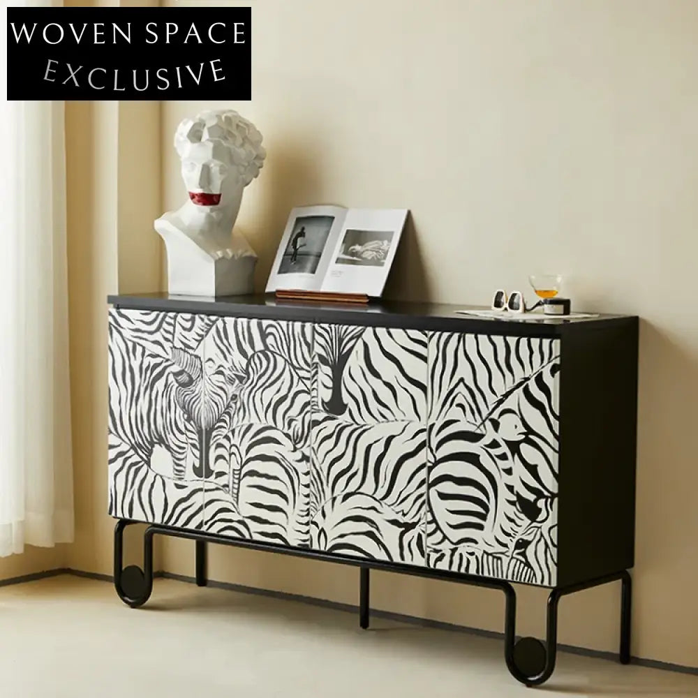 Elegant Zebra Stripe Solid Wood TV Media Console Cabinet
