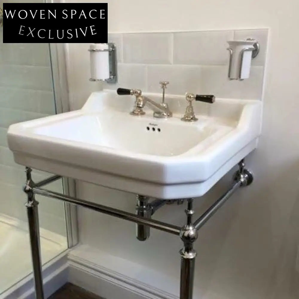 Eleonora Floor-Standing Copper Basin Chrome-Plated Three-Hole Silver black faucet + silver bracket three-hole set