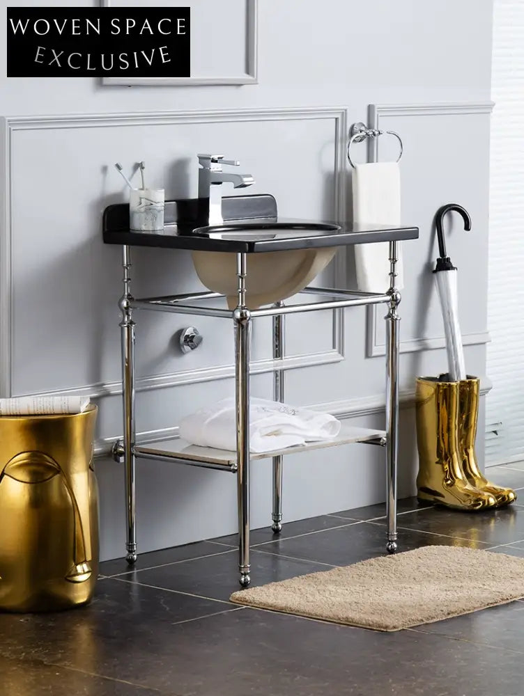 Elisa Black Marble Bathroom Cabinet Copper Bracket Double-Layer Design