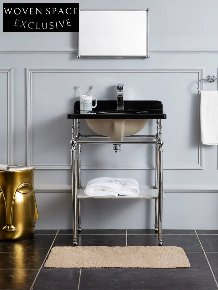 Elisa Black Marble Bathroom Cabinet Copper Bracket Double-Layer Design