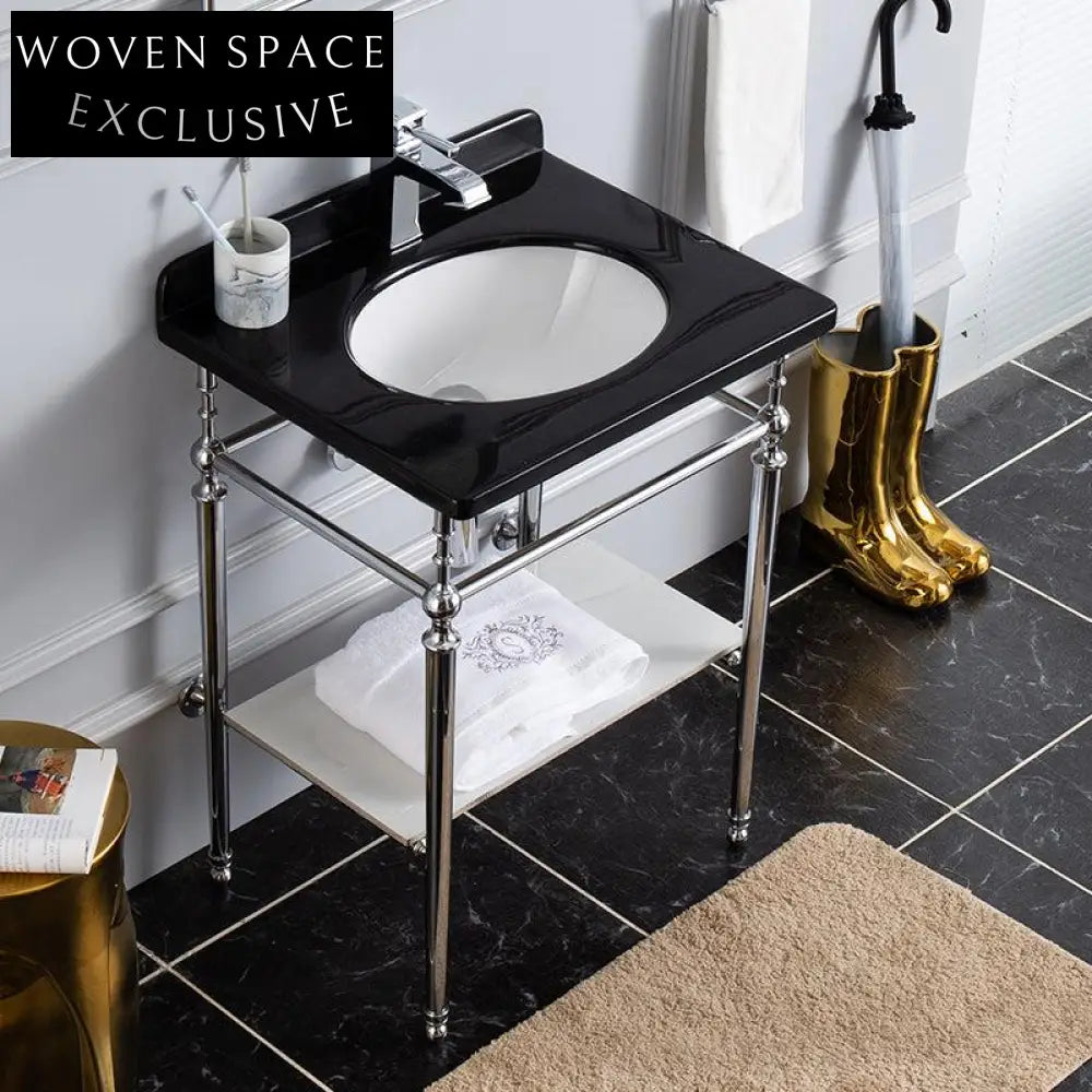 Elisa Black Marble Bathroom Cabinet Copper Bracket Double-Layer Design