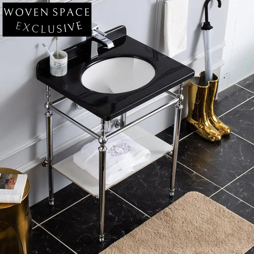 Elisa Black Marble Bathroom Cabinet Copper Bracket Double-Layer Design