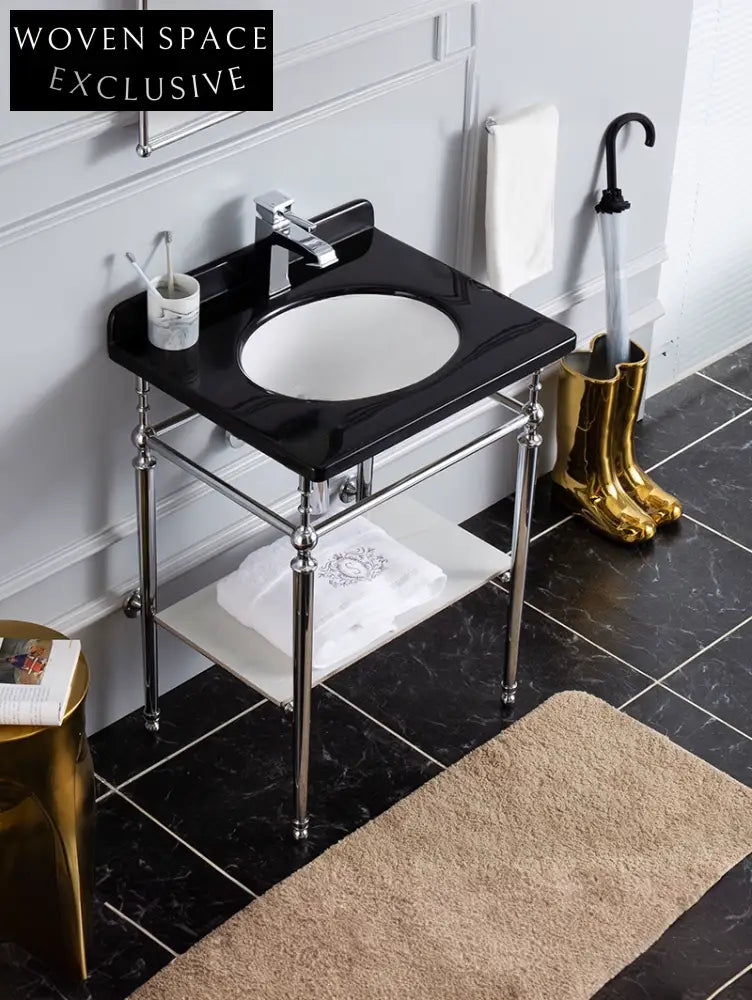 Elisa Black Marble Bathroom Cabinet Copper Bracket Double-Layer Design