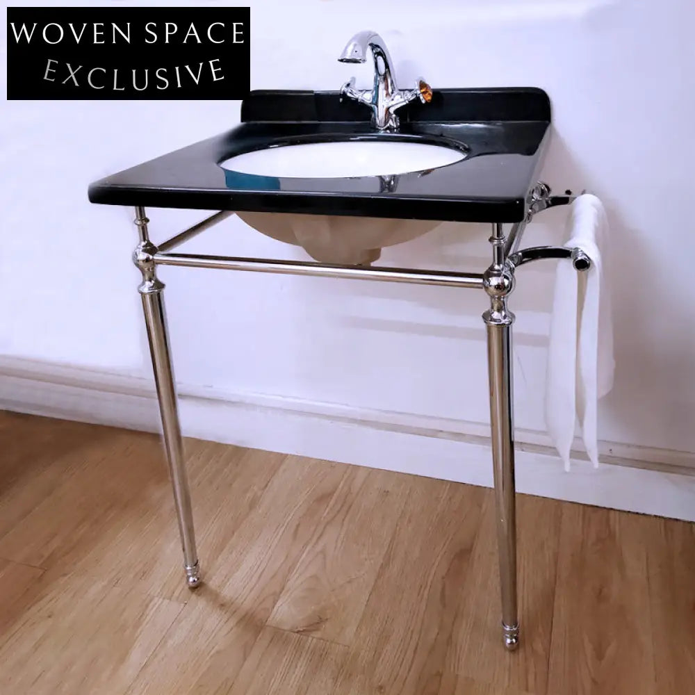 Elisa Black Marble Bathroom Cabinet Copper Bracket Double-Layer Design Single-layer double-leg bracket with towel rack