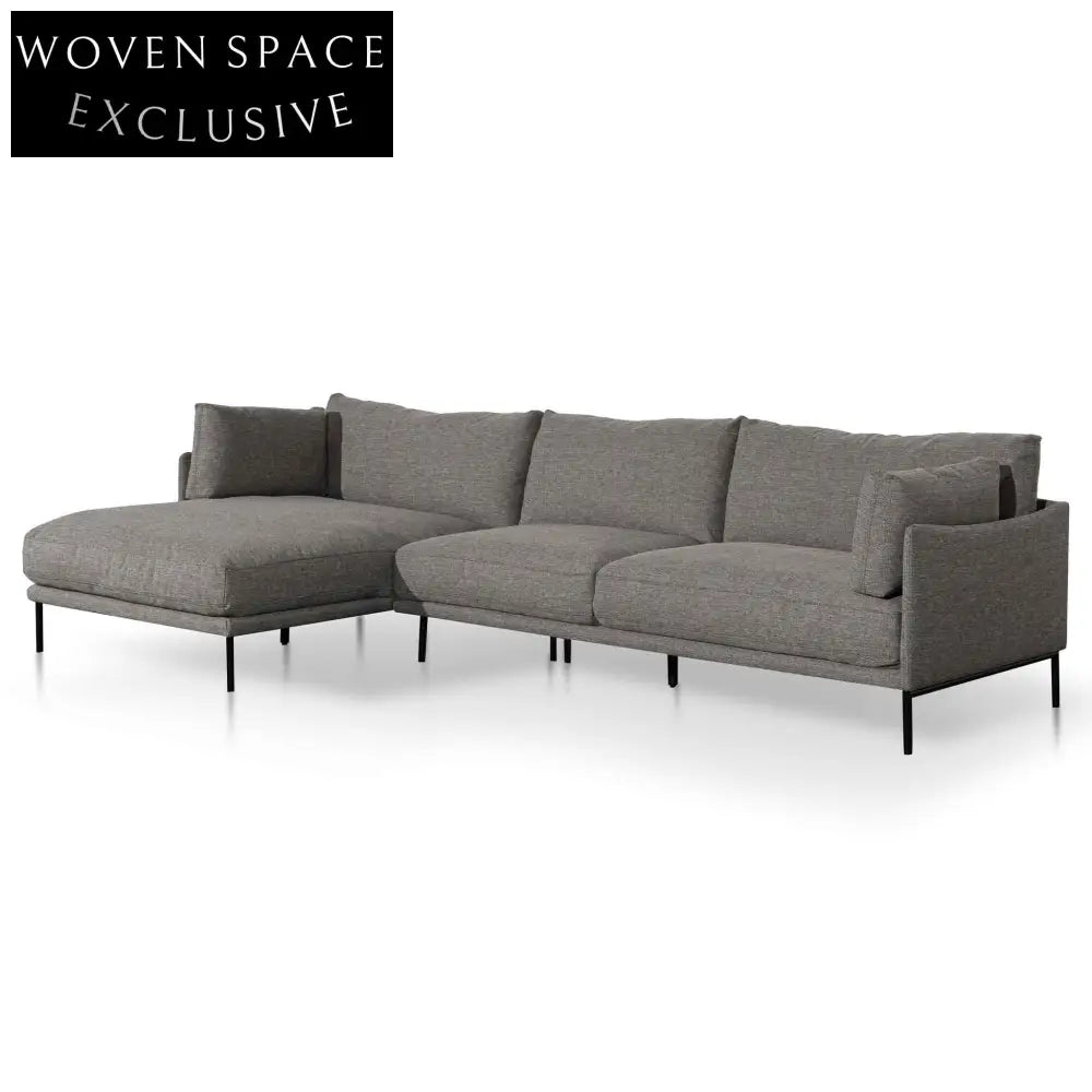 Emilis 4 Seater Left Chaise Fabric Sofa - Graphite Grey