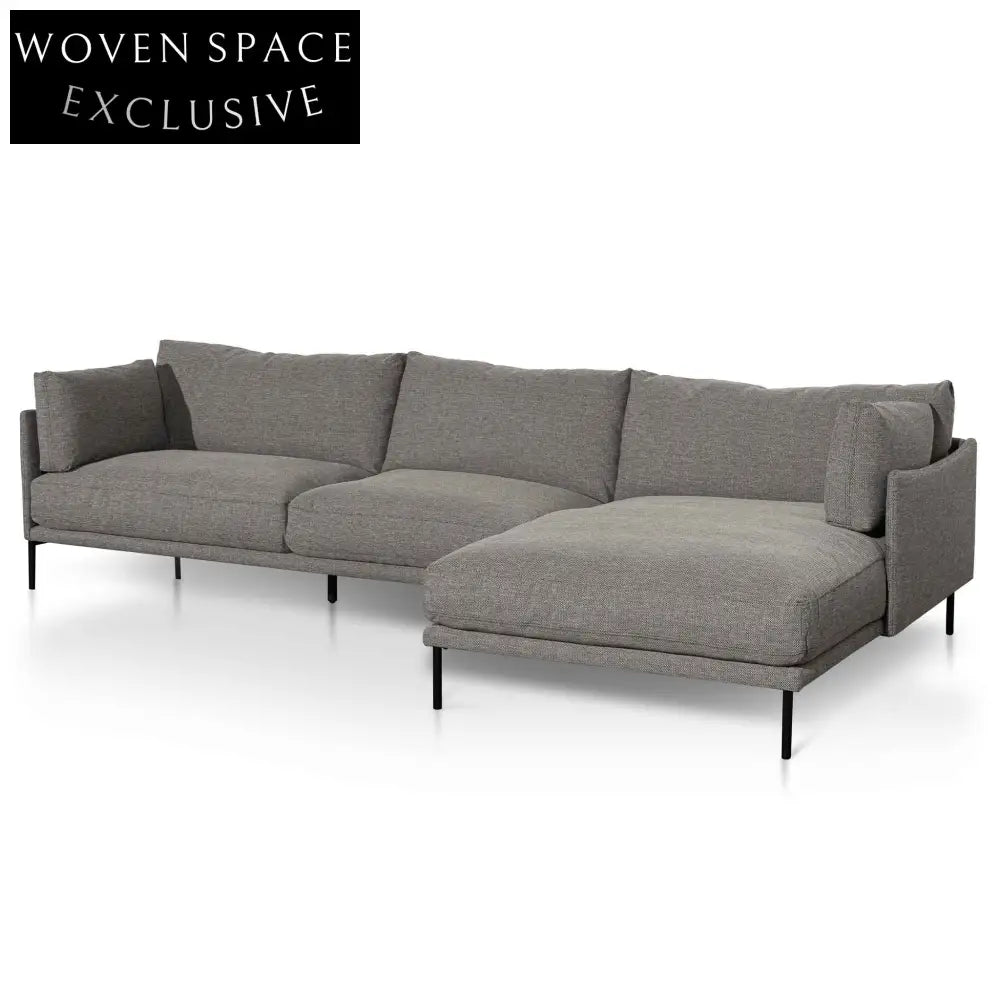 Emilis 4 Seater Right Chaise Fabric Sofa - Graphite Grey