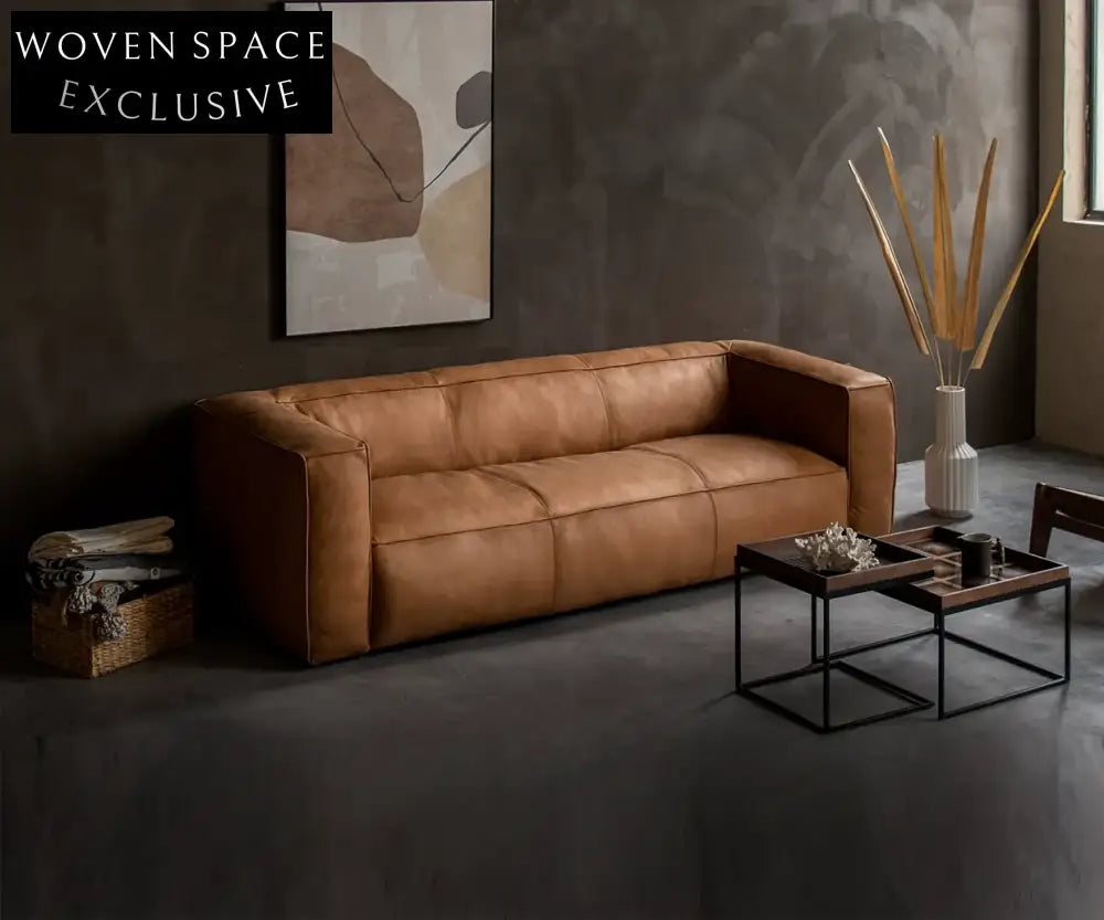 Emily Retro Style Cowhide Sofa with Subsidy 280 Oil Wax Leather Red Brown