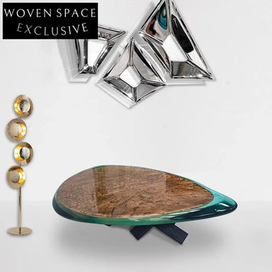 Exquisite Clear Resin Burl Wood Veneer Living Room Designer Coffee Table