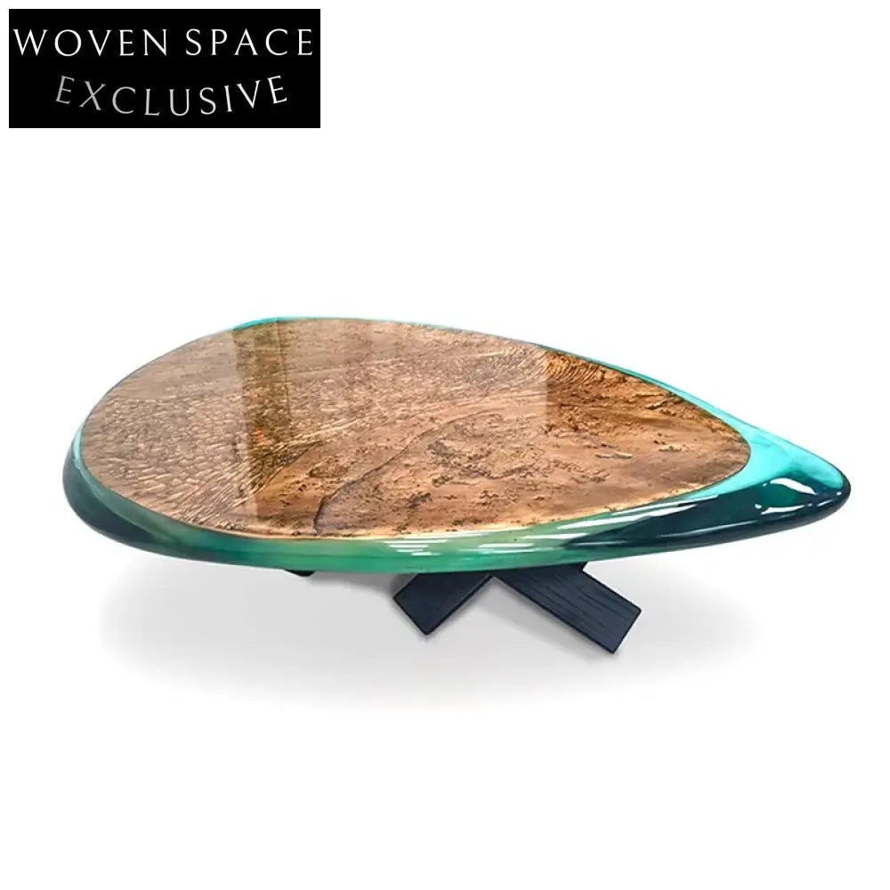 Exquisite Clear Resin Burl Wood Veneer Living Room Designer Coffee Table