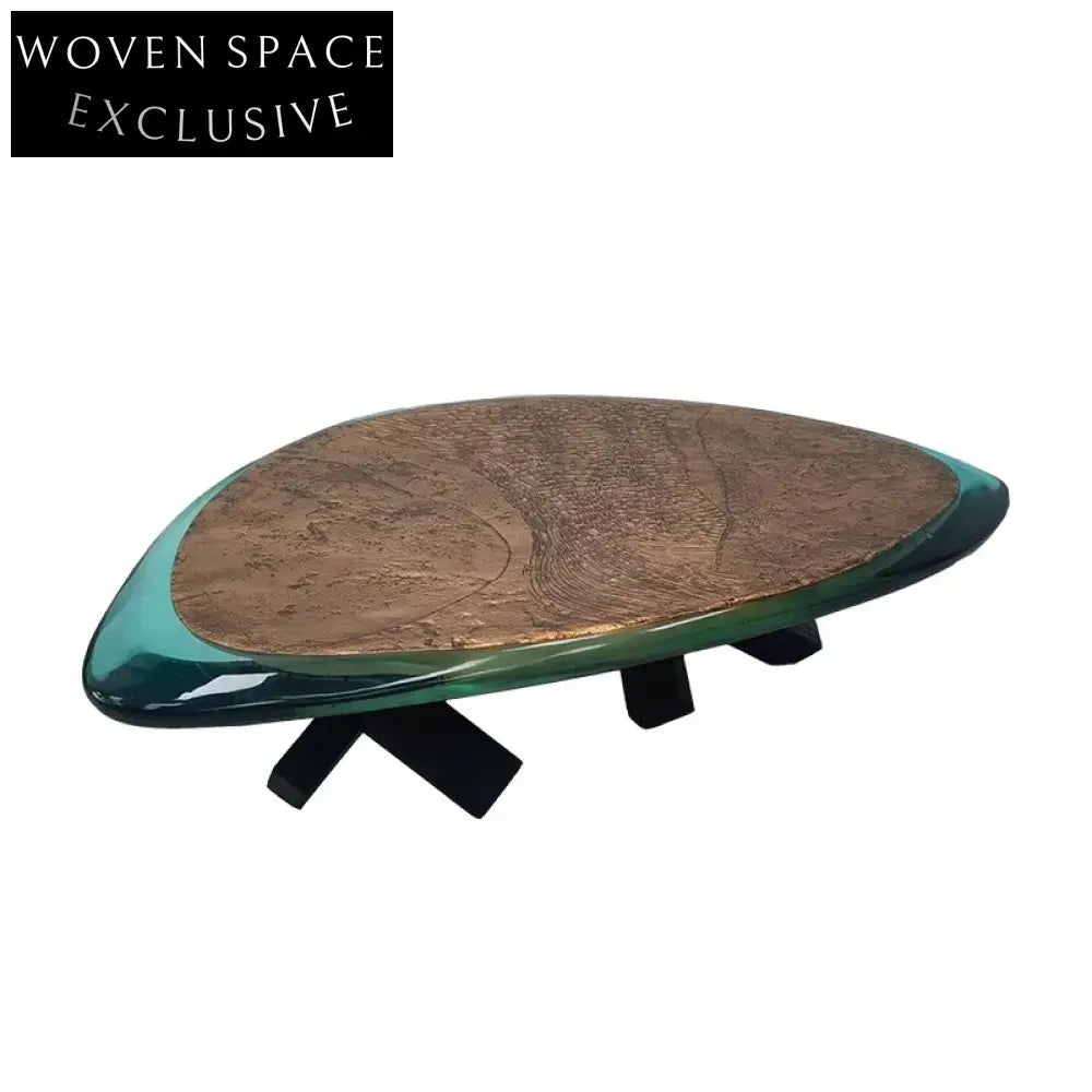 Exquisite Clear Resin Burl Wood Veneer Living Room Designer Coffee Table