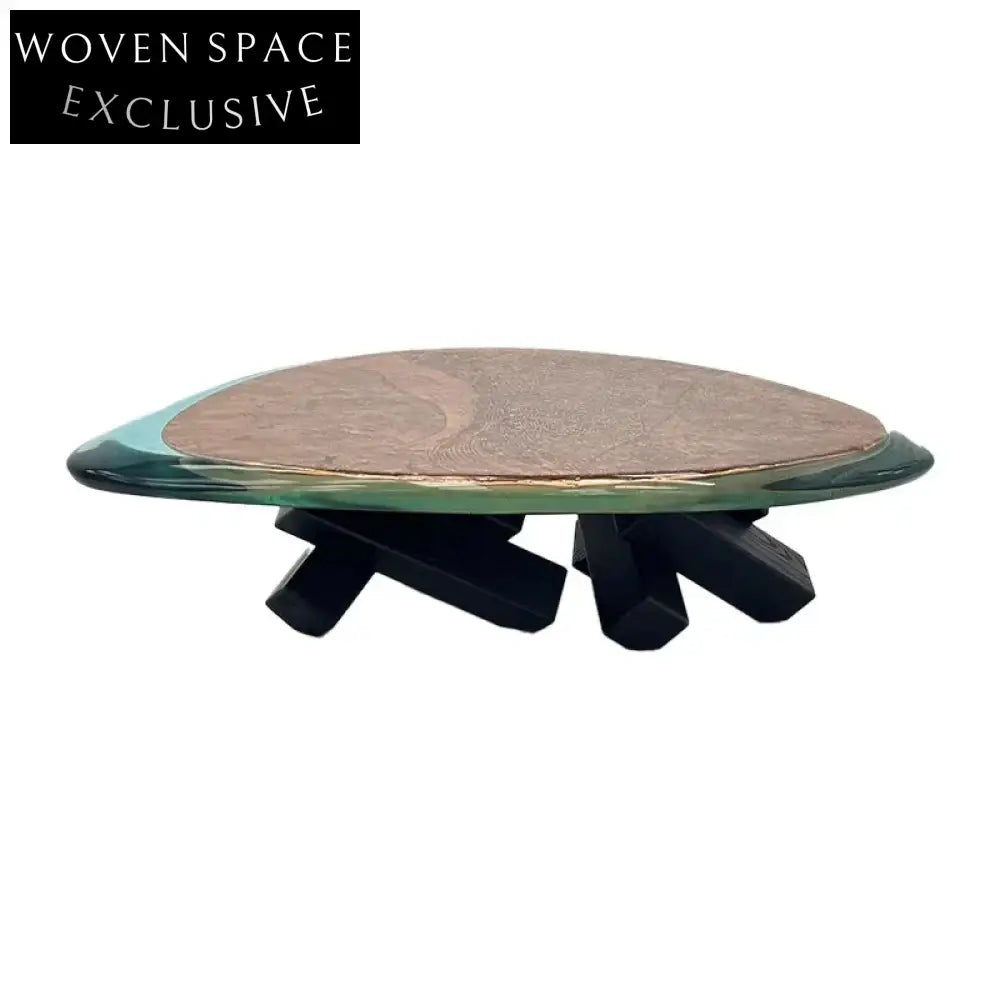 Exquisite Clear Resin Burl Wood Veneer Living Room Designer Coffee Table