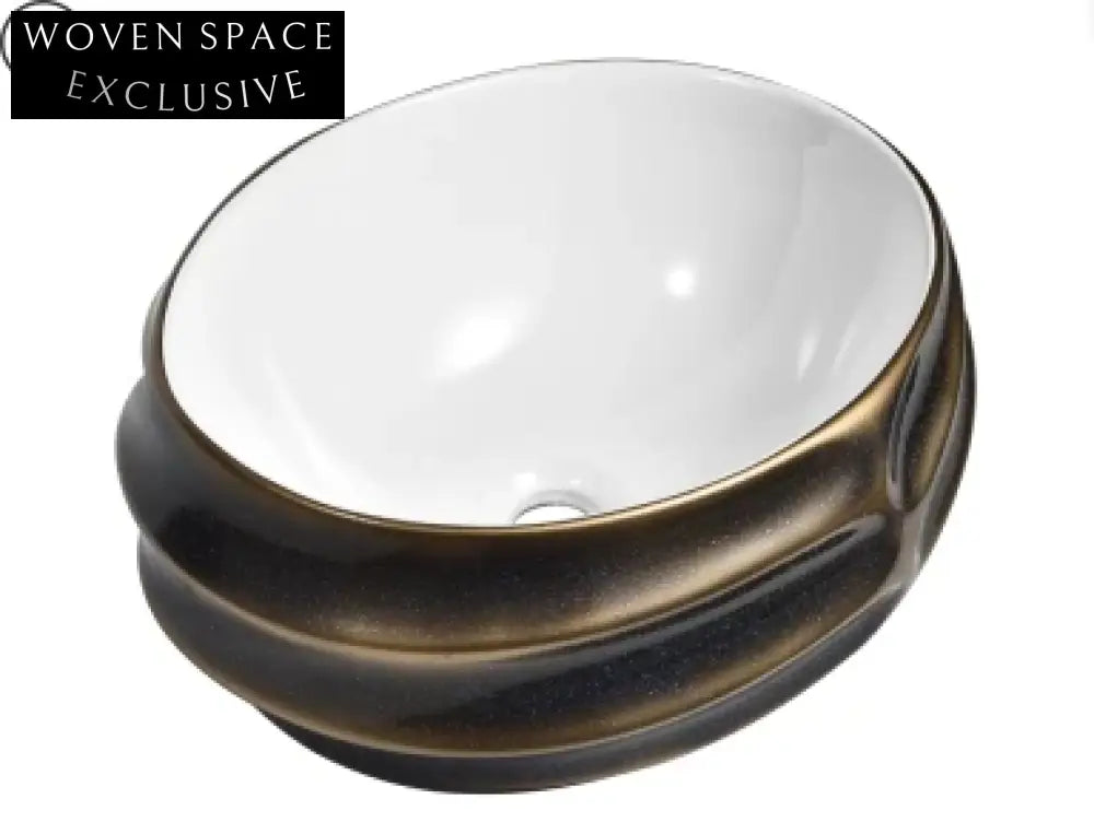 Exquisite Gold White Modern Oval Ceramic Countertop Vessel Wash Basin