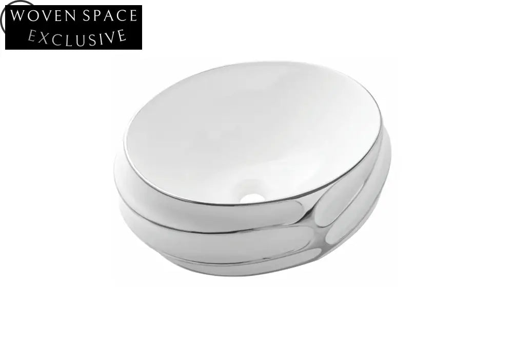 Exquisite Gold White Modern Oval Ceramic Countertop Vessel Wash Basin