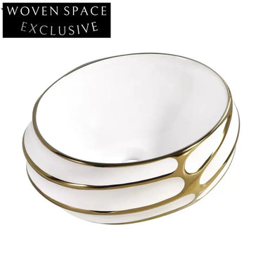 Exquisite Gold White Modern Oval Ceramic Countertop Vessel Wash Basin