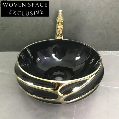 Exquisite Gold White Modern Oval Ceramic Countertop Vessel Wash Basin