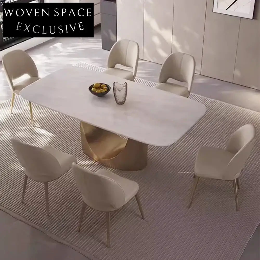 Exquisite Marble Top Dining Table, Stainless Steel Base, Modern Luxury Design