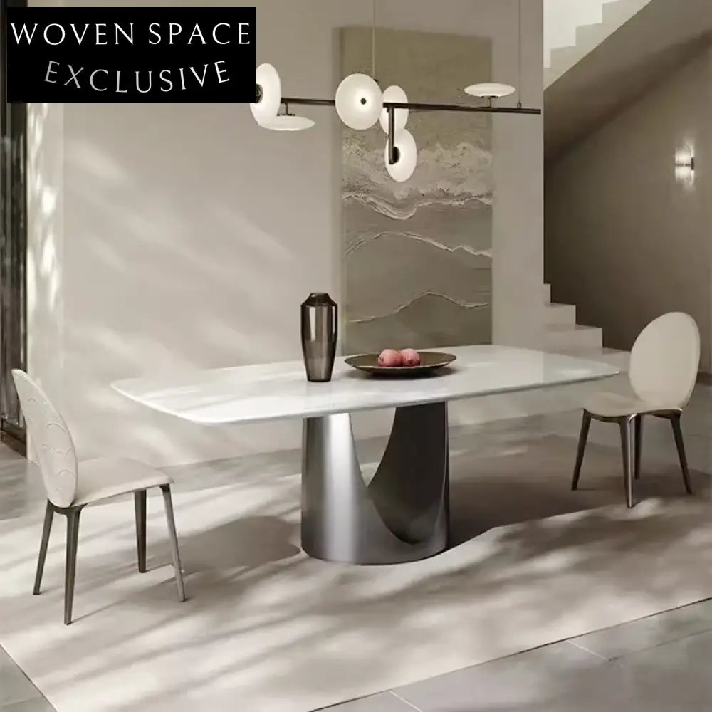 Exquisite Marble Top Dining Table, Stainless Steel Base, Modern Luxury Design