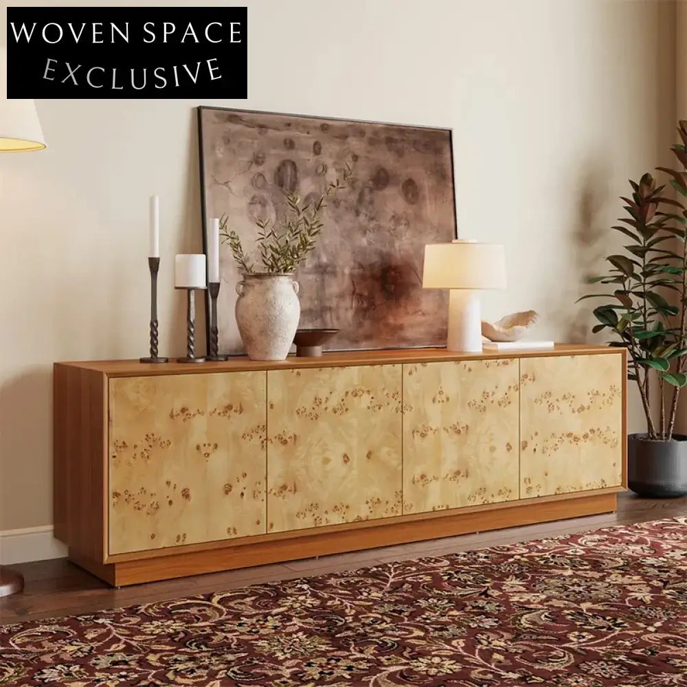 Exquisite Solid Wood Burl Sideboard Cabinet for Dining Room and Living