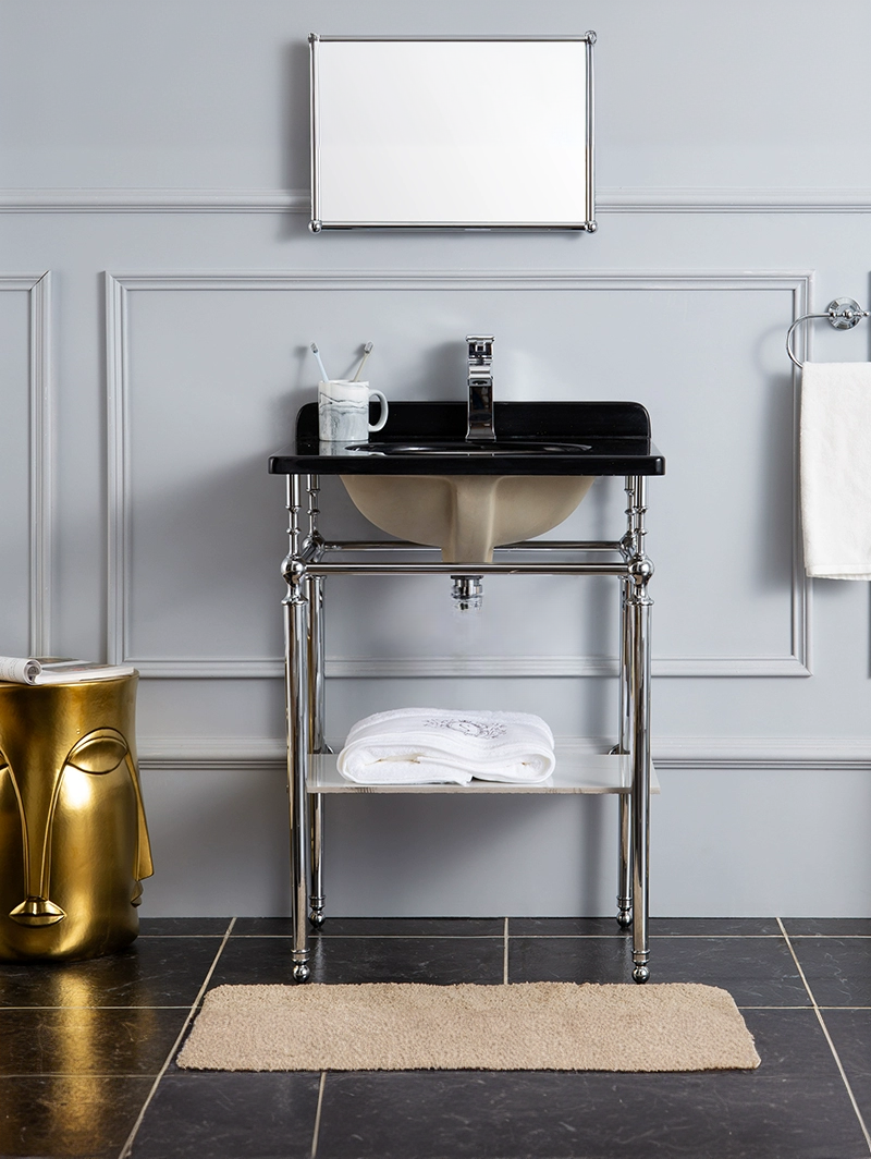 Elisa Black Marble Bathroom Cabinet, Copper Bracket, Double-Layer Design