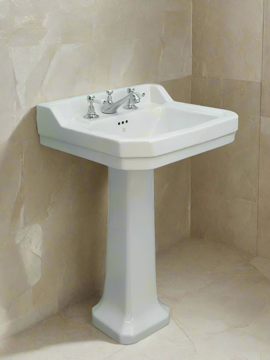 Beatrice Three-Hole Pedestal Basin, Retro Style with 8-Inch Faucet