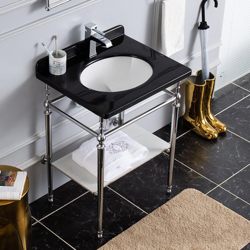 Elisa Black Marble Bathroom Cabinet, Copper Bracket, Double-Layer Design