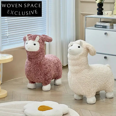 Fluffy Sheep Kids Animal Stool Chair - Soft Plush Upholstered Children's Furniture
