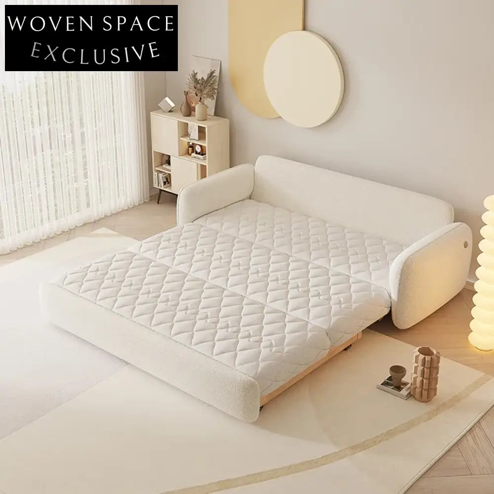 Fluffy Teddy Fabric Lamb Wool Folding Sofa Bed for Small Apartments