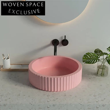 Fluted Concrete Countertop Basin - Modern Round Vessel Bathroom Sink