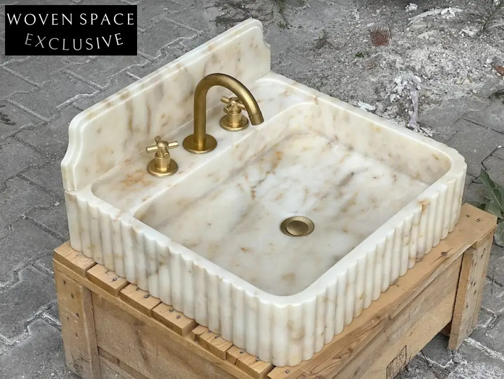 Francesco Calacatta Marble Sink with Gold Backsplash
