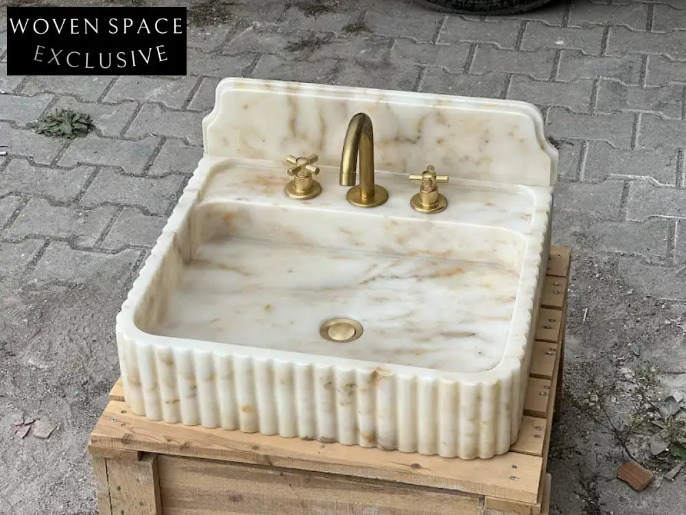 Francesco Calacatta Marble Sink with Gold Backsplash