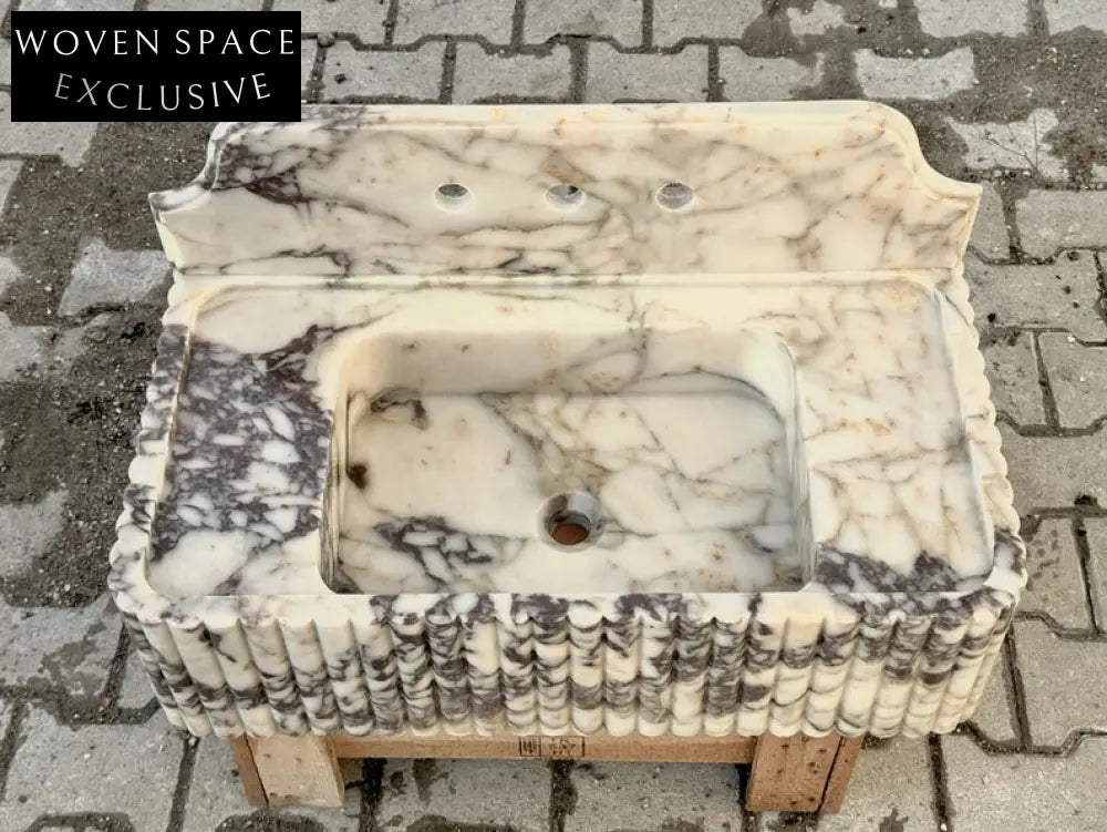 Francesco Viola Marble Sink Ribbed Backsplash Wall-Mounted Basin