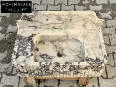 Francesco Viola Marble Sink Ribbed Backsplash Wall-Mounted Basin